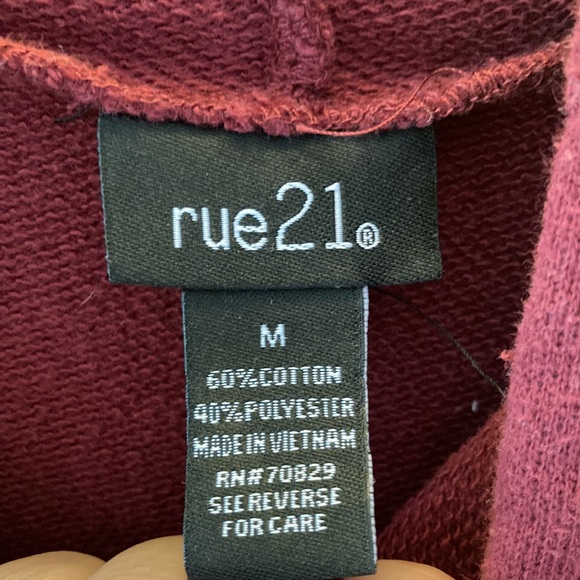 Rue 21 rock Star Love 1976 maroon hooded sweatshirt M - Picture 2 of 3